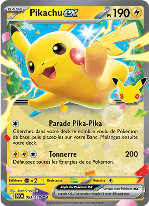 Pikachu ex – 30th Celebration (053) – Near Mint – FR